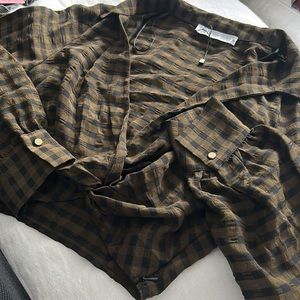 Zara‎ Green Black Plaid LS Top
